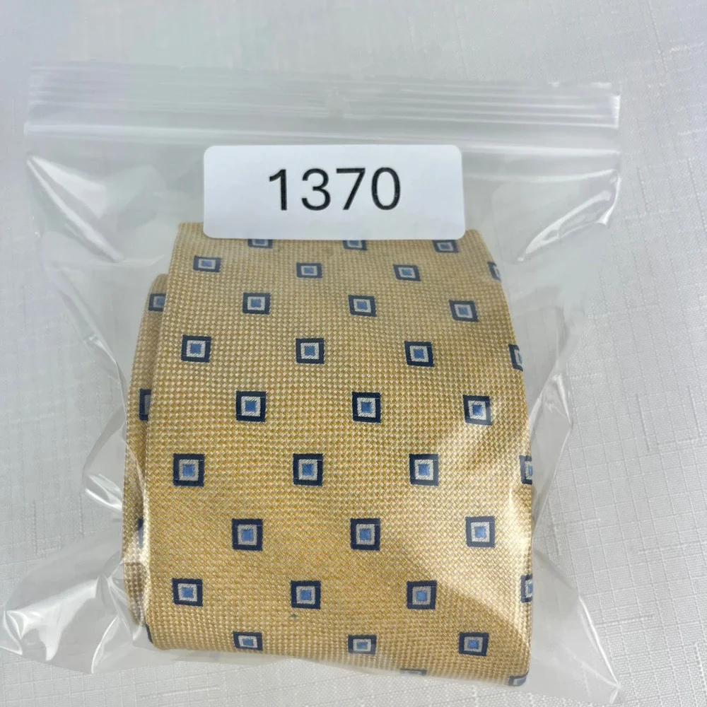 Jos. A.Bank Tie Mens Yellow Navy Blue Geometric Square Silk Executive Collection